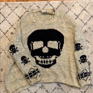 LF tan and black skull oversized sweater